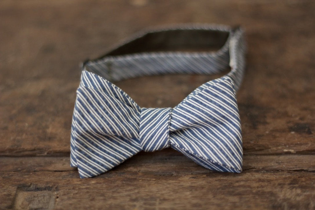 Noodles Bow Ties 100% Cotton  Blue and white Handcrafted in Italy coated metal hardware  olive green gabardine inside hand-stitched labels handmade boxes self-tie bow ties