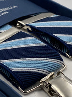 Albert Thurston for Cruciani & Bella Made in England Clip on Adjustable Sizing 35 mm elastic braces Light Blue stripes X-Shaped Nickel Fittings Size: L #4816