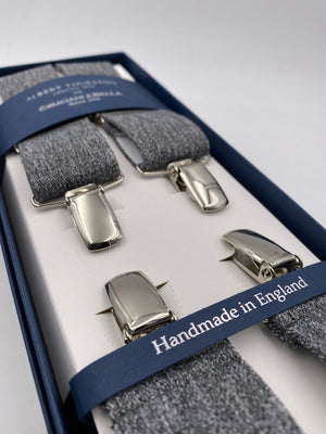 Albert Thurston for Cruciani & Bella Made in England Clip on Adjustable Sizing 35 mm elastic braces Light Grey Plain X-Shaped Nickel Fittings Size: L #4830