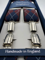 Albert Thurston for Cruciani & Bella Made in England Clip on Adjustable Sizing 35 mm elastic braces Blue, Red and Grey  X-Shaped Nickel Fittings Size: L #4798