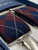 Albert Thurston for Cruciani & Bella Made in England Clip on Adjustable Sizing 35 mm elastic braces Blue, Red and Grey  X-Shaped Nickel Fittings Size: L #4798