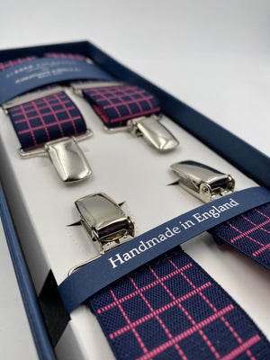 Albert Thurston - Elastic Clip-on-braces  - 35 mm - Blue and Pink Squares #4812