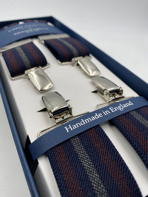 Albert Thurston - Elastic Clip-on-braces  - 35 mm - Blue and Burgundy Stripes #4802