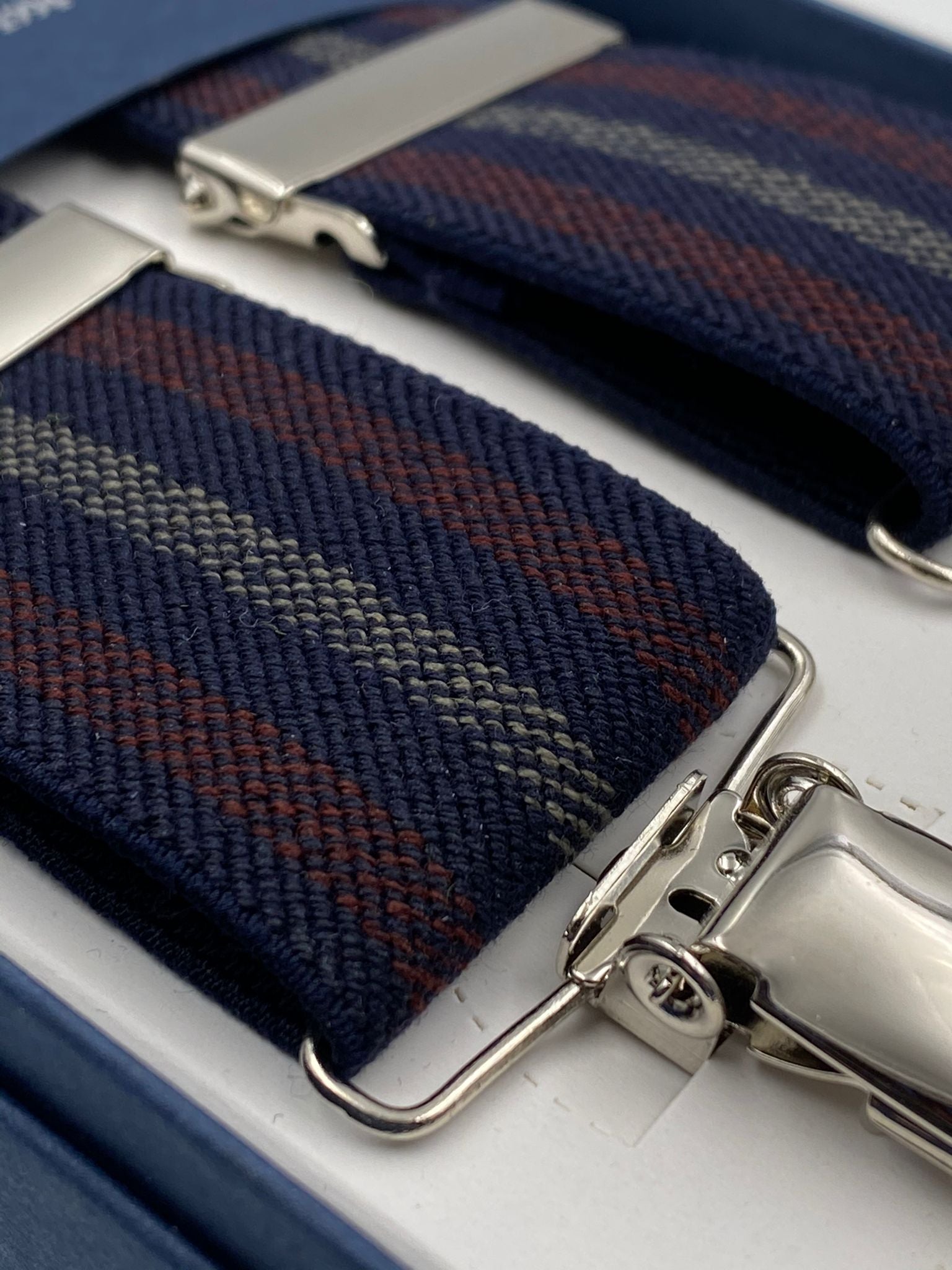 Albert Thurston - Elastic Clip-on-braces  - 35 mm - Blue and Burgundy Stripes #4802