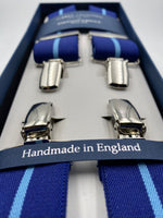 Albert Thurston for Cruciani & Bella Made in England Clip on Adjustable Sizing 35 mm elastic braces Blue and Sky Blue Stripe X-Shaped Nickel Fittings Size: L #4818