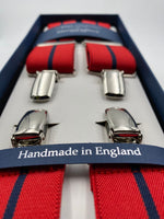 Albert Thurston for Cruciani & Bella Made in England Clip on Adjustable Sizing 35 mm elastic braces Red and Blue Stripe X-Shaped Nickel Fittings Size: L #4819