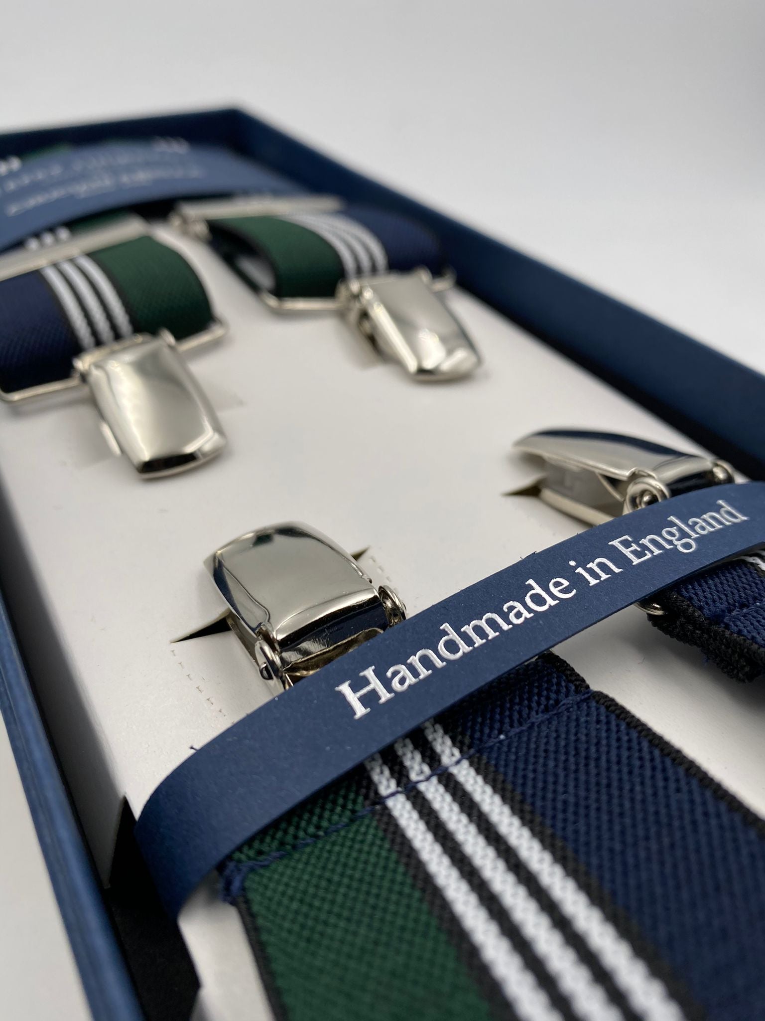 Albert Thurston - Elastic Clip-on-braces  - 35 mm - Blue, Green and White Stripe #4804