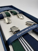 Albert Thurston - Elastic Clip-on-braces  - 35 mm - Blue, Green and White Stripe #4804