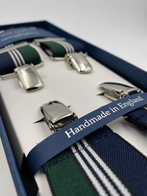 Albert Thurston - Elastic Clip-on-braces  - 35 mm - Blue, Green and White Stripe #4804