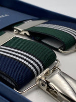 Albert Thurston - Elastic Clip-on-braces  - 35 mm - Blue, Green and White Stripe #4804