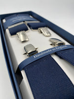 Albert Thurston for Cruciani & Bella Made in England Clip on Adjustable Sizing 35 mm elastic braces Navy Blue Plain X-Shaped Nickel Fittings Size: L #4820