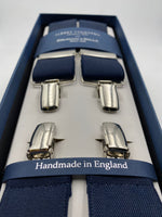 Albert Thurston for Cruciani & Bella Made in England Clip on Adjustable Sizing 35 mm elastic braces Navy Blue Plain X-Shaped Nickel Fittings Size: L #4820