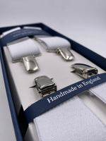 Albert Thurston for Cruciani & Bella Made in England Clip on Adjustable Sizing 35 mm elastic braces White Plain X-Shaped Nickel Fittings Size: L #4822