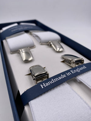 Albert Thurston for Cruciani & Bella Made in England Clip on Adjustable Sizing 35 mm elastic braces White Plain X-Shaped Nickel Fittings Size: L #4822