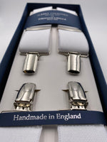 Albert Thurston for Cruciani & Bella Made in England Clip on Adjustable Sizing 35 mm elastic braces White Plain X-Shaped Nickel Fittings Size: L #4822