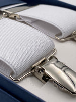 Albert Thurston for Cruciani & Bella Made in England Clip on Adjustable Sizing 35 mm elastic braces White Plain X-Shaped Nickel Fittings Size: L #4822