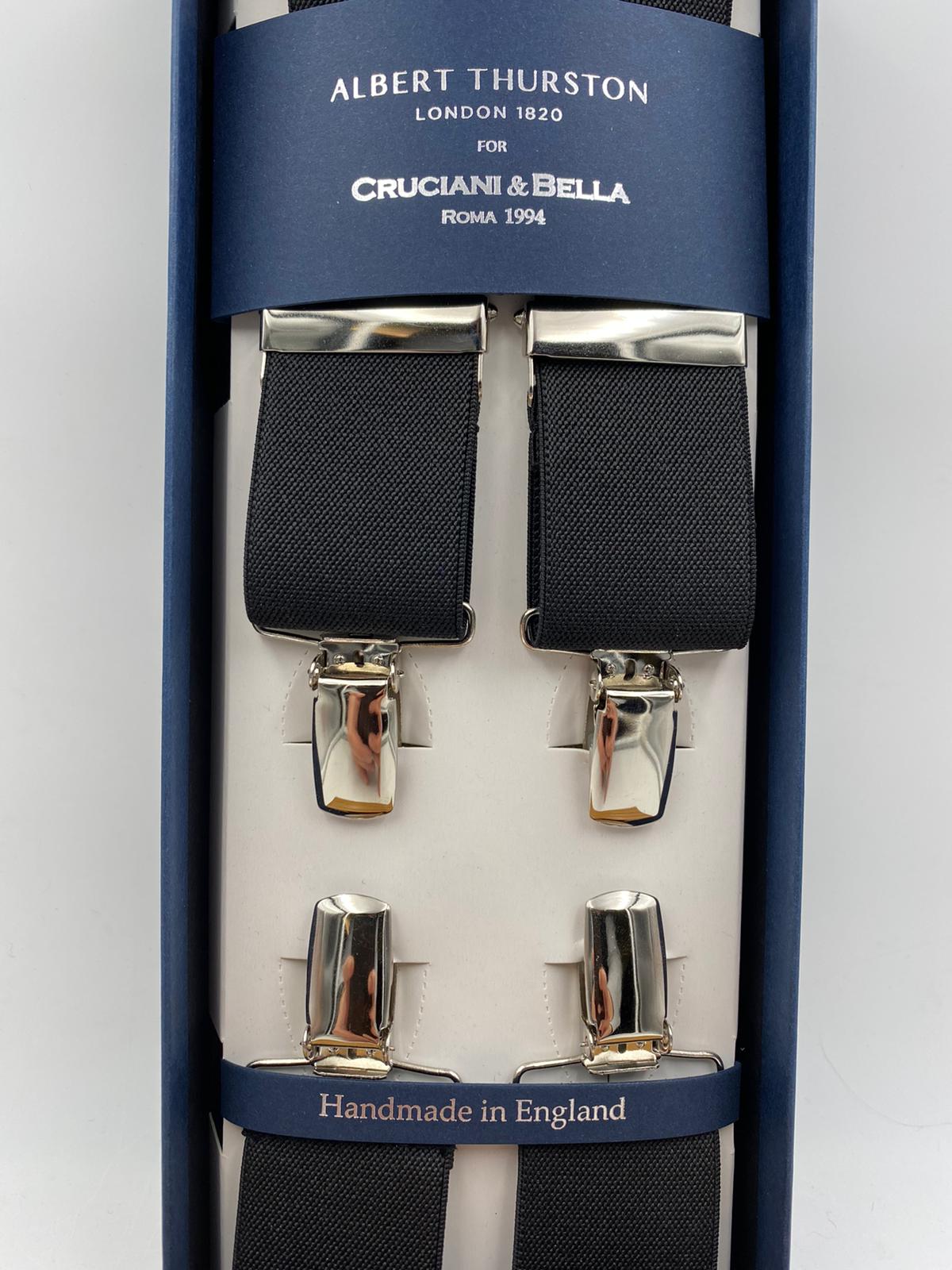 Albert Thurston for Cruciani & Bella Made in England Clip on Adjustable Sizing 35 mm elastic braces Black Plain X-Shaped Nickel Fittings Size: L #4823