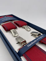 Albert Thurston for Cruciani & Bella Made in England Clip on Adjustable Sizing 35 mm elastic braces Red and Blue Stripes X-Shaped Nickel Fittings Size: L #4827