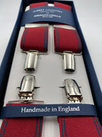 Albert Thurston for Cruciani & Bella Made in England Clip on Adjustable Sizing 35 mm elastic braces Red and Blue Stripes X-Shaped Nickel Fittings Size: L #4827