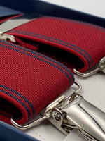 Albert Thurston for Cruciani & Bella Made in England Clip on Adjustable Sizing 35 mm elastic braces Red and Blue Stripes X-Shaped Nickel Fittings Size: L #4827