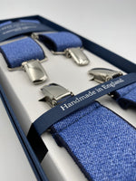 Albert Thurston for Cruciani & Bella Made in England Clip on Adjustable Sizing 35 mm elastic braces Denim Blue Plain X-Shaped Nickel Fittings Size: L #4829