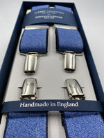 Albert Thurston for Cruciani & Bella Made in England Clip on Adjustable Sizing 35 mm elastic braces Denim Blue Plain X-Shaped Nickel Fittings Size: L #4829