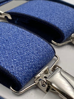 Albert Thurston for Cruciani & Bella Made in England Clip on Adjustable Sizing 35 mm elastic braces Denim Blue Plain X-Shaped Nickel Fittings Size: L #4829