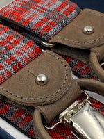 Albert Thurston for Cruciani & Bella Made in England 2 in 1 Adjustable Sizing 35 mm elastic braces Red and Grey Tartan Y-Shaped Nickel Fittings #4103