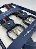 Albert Thurston for Cruciani & Bella Made in England 2 in 1 Adjustable Sizing 35 mm elastic braces Blue and Orange Stripe Y-Shaped Nickel Fittings #4871