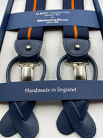 Albert Thurston for Cruciani & Bella Made in England 2 in 1 Adjustable Sizing 35 mm elastic braces Blue and Orange Stripe Y-Shaped Nickel Fittings #4871