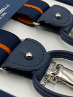 Albert Thurston for Cruciani & Bella Made in England 2 in 1 Adjustable Sizing 35 mm elastic braces Blue and Orange Stripe Y-Shaped Nickel Fittings #4871