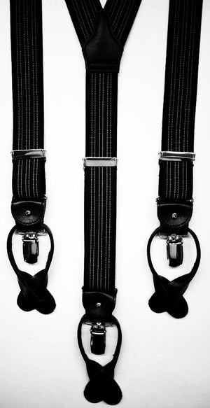 Albert Thurston - Elastic braces  - 2 in 1 - 35 mm - Dark Brown and Black Stripes   #4866