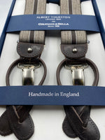 Albert Thurston for Cruciani & Bella Made in England 2 in 1 Adjustable Sizing 35 mm elastic braces Brown Stripes Y-Shaped Nickel Fittings #4877