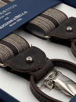Albert Thurston for Cruciani & Bella Made in England 2 in 1 Adjustable Sizing 35 mm elastic braces Brown Stripes Y-Shaped Nickel Fittings #4877