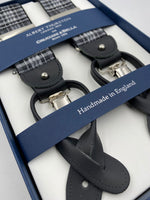 Albert Thurston for Cruciani & Bella Made in England 2 in 1 Adjustable Sizing 35 mm elastic braces Black and Grey Tartan Y-Shaped Nickel Fittings #4882