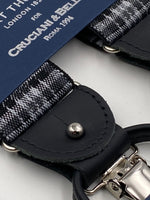 Albert Thurston for Cruciani & Bella Made in England 2 in 1 Adjustable Sizing 35 mm elastic braces Black and Grey Tartan Y-Shaped Nickel Fittings #4882