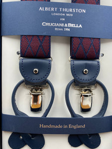 Albert Thurston for Cruciani & Bella Made in England 2 in 1 Adjustable Sizing 35 mm elastic braces Red and Blue Rhombus Y-Shaped Nickel Fittings #4789