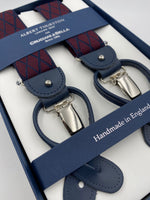 Albert Thurston for Cruciani & Bella Made in England 2 in 1 Adjustable Sizing 35 mm elastic braces Red and Blue Rhombus Y-Shaped Nickel Fittings #4789