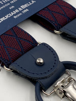 Albert Thurston for Cruciani & Bella Made in England 2 in 1 Adjustable Sizing 35 mm elastic braces Red and Blue Rhombus Y-Shaped Nickel Fittings #4789