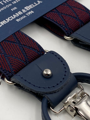 Albert Thurston for Cruciani & Bella Made in England 2 in 1 Adjustable Sizing 35 mm elastic braces Red and Blue Rhombus Y-Shaped Nickel Fittings #4789