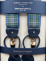 Albert Thurston for Cruciani & Bella Made in England 2 in 1 Adjustable Sizing 35 mm elastic braces Light Blue and Green Y-Shaped Nickel Fittings #4883