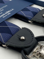 Albert Thurston for Cruciani & Bella Made in England 2 in 1 Adjustable Sizing 35 mm elastic braces Light Blue and Blue Tartan Y-Shaped Nickel Fittings #4885