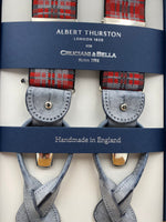 Albert Thurston for Cruciani & Bella Made in England 2 in 1 Adjustable Sizing 35 mm elastic braces Grey and Red Tartan Y-Shaped Nickel Fittings #4884