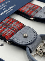 Albert Thurston for Cruciani & Bella Made in England 2 in 1 Adjustable Sizing 35 mm elastic braces Grey and Red Tartan Y-Shaped Nickel Fittings #4884