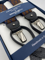Albert Thurston for Cruciani & Bella Made in England 2 in 1 Adjustable Sizing 35 mm elastic braces Brown and Blue Rhombus Y-Shaped Nickel Fittings #4878