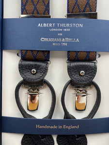 Albert Thurston for Cruciani & Bella Made in England 2 in 1 Adjustable Sizing 35 mm elastic braces Brown and Blue Rhombus Y-Shaped Nickel Fittings #4878
