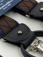 Albert Thurston for Cruciani & Bella Made in England 2 in 1 Adjustable Sizing 35 mm elastic braces Brown and Blue Rhombus Y-Shaped Nickel Fittings #4878