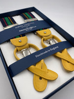 Albert Thurston for Cruciani & Bella Made in England 2 in 1 Adjustable Sizing 35 mm elastic braces Blue, Green, Red and Yellow  Stripes Y-Shaped Nickel Fittings #4863
