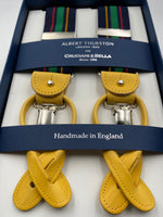 Albert Thurston for Cruciani & Bella Made in England 2 in 1 Adjustable Sizing 35 mm elastic braces Blue, Green, Red and Yellow  Stripes Y-Shaped Nickel Fittings #4863