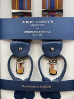 Albert Thurston for Cruciani & Bella Made in England 2 in 1 Adjustable Sizing 35 mm elastic braces Brown and Blue Stripes Y-Shaped Nickel Fittings #4864